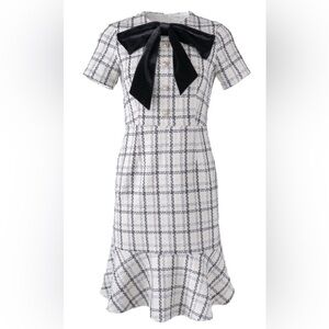 Ivy City Co Plaid Short Sleeve Dress with Black Velvet Bow & Pearls